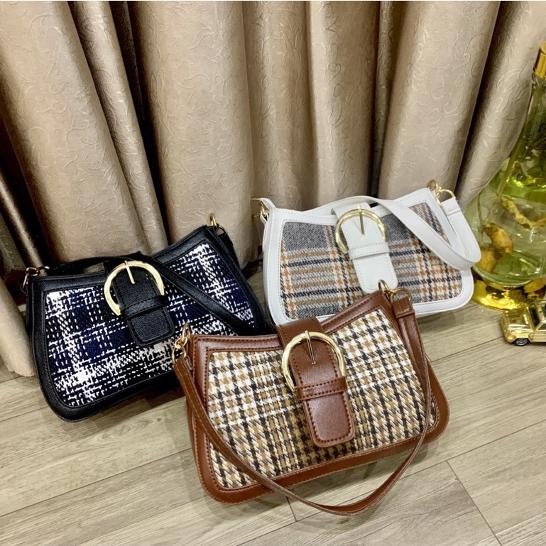 Túi xách nữ đeo chéo kẹp nách đeo vai cao cấp khóa kim phối vải đẹp thời trang PK 352