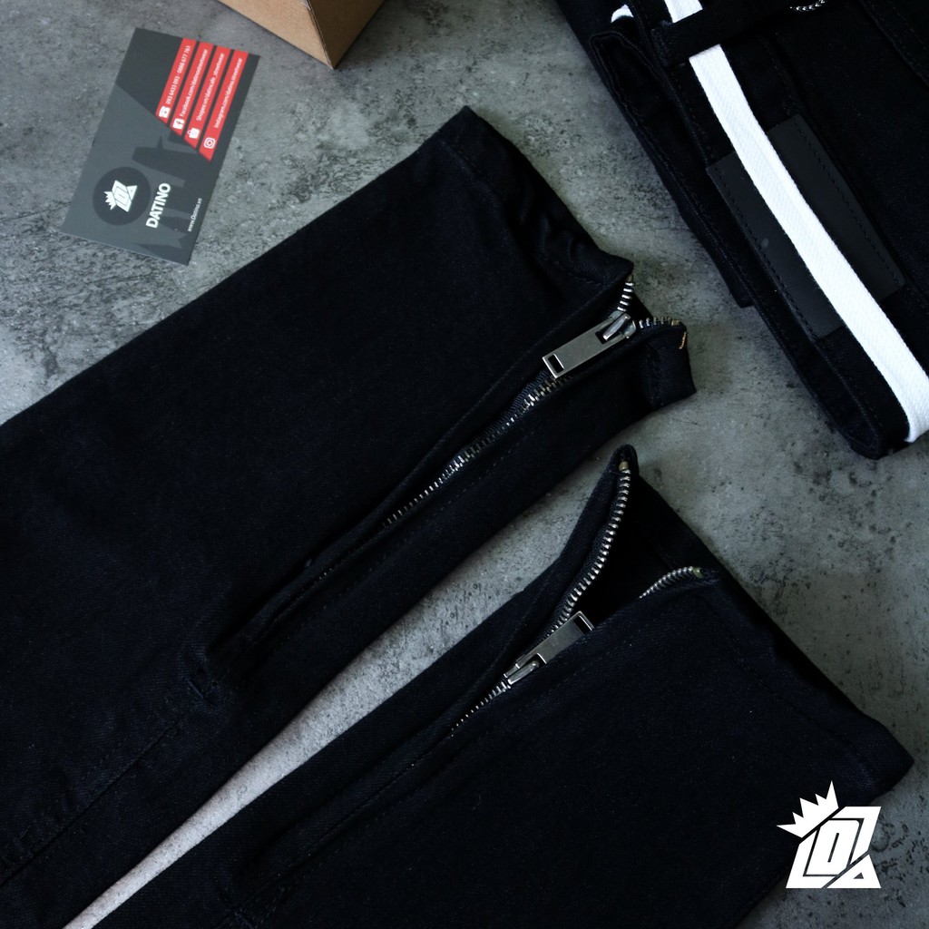 Quần Jean nam đen Streetwear Datino rách gối Skinny Zipper chất Denim co giãn không phai màu | BigBuy360 - bigbuy360.vn