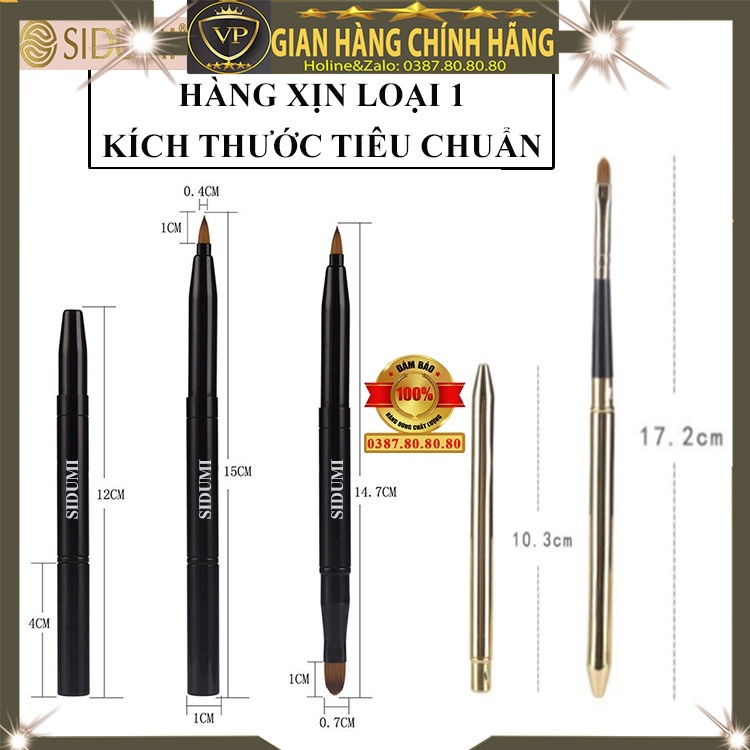 Cọ chổi đánh son môi 2 đầu có nắp dùng tán son tô son vẽ viền môi đánh phấn mắt và kẻ mắt chính hãng sidumi hàn quốc