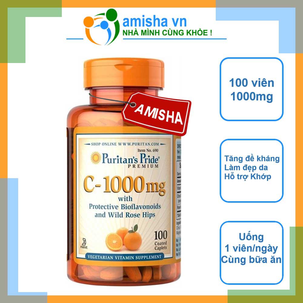 Viên Uống Bổ Sung Vitamin C 500-1000mg Puritan’s Pride Mỹ 50-100-250 Viên ( With Bioflavonoids &amp; Wild Rose Hips)