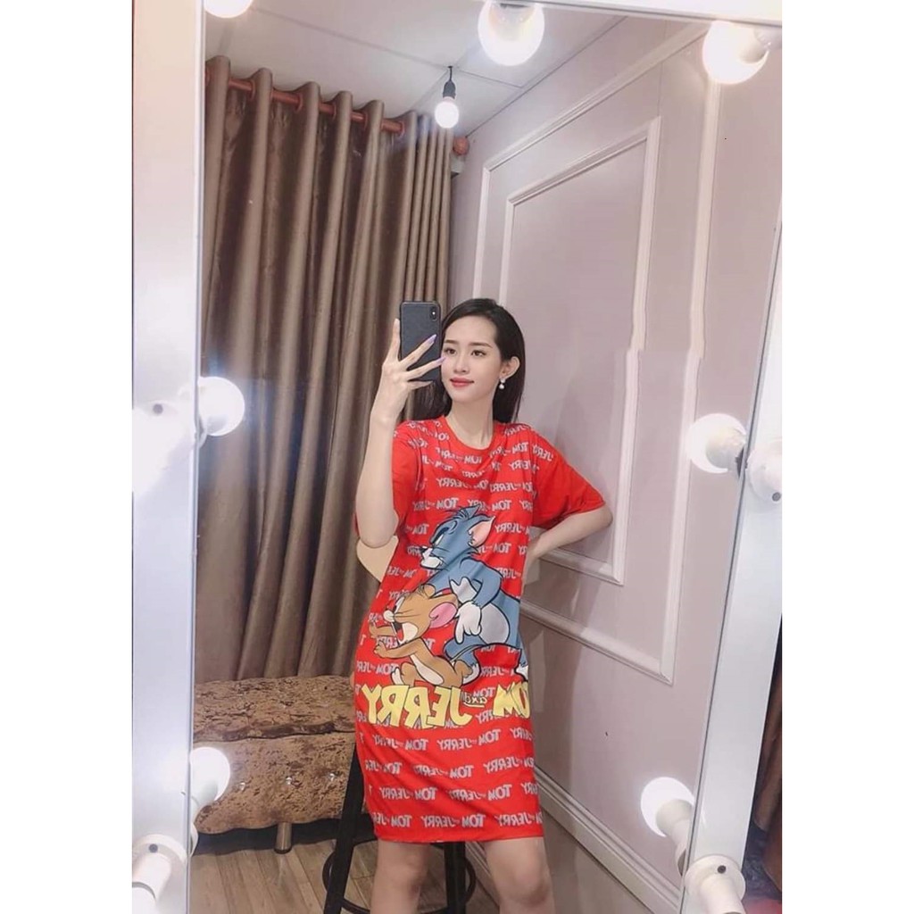 Đầm suông thun in chữ dáng dài form rộng | BigBuy360 - bigbuy360.vn