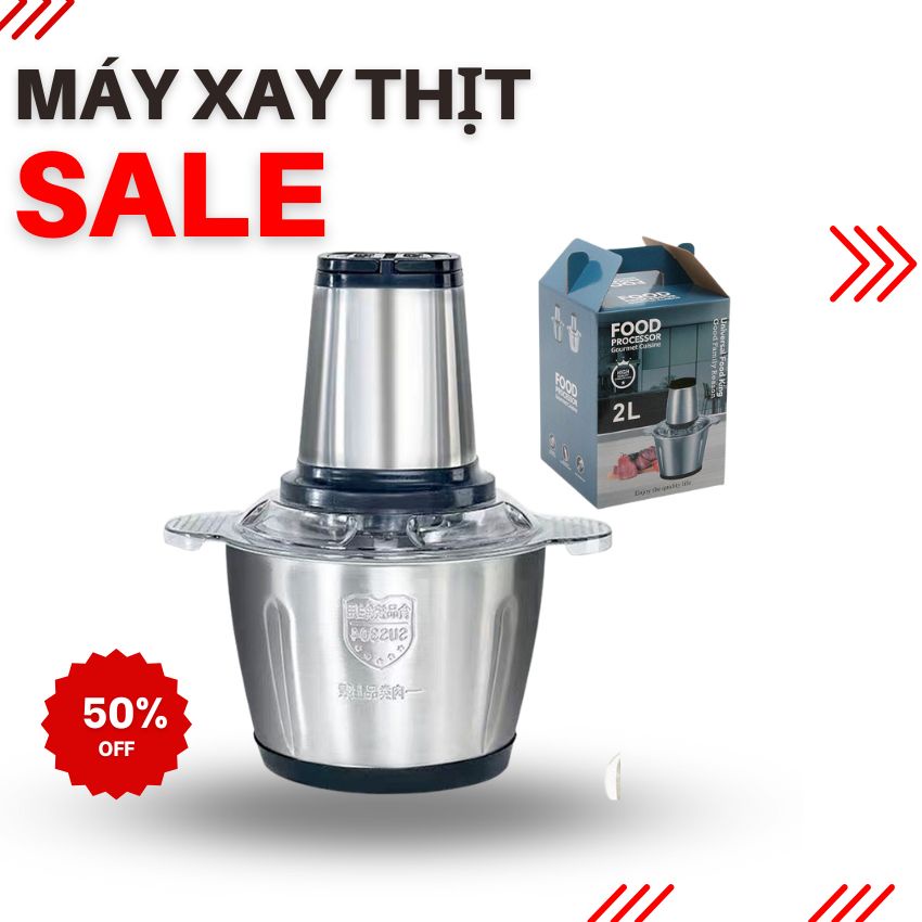 Máy Xay Thịt FOOD PROCESSOR HDA Cối Inox Đa Năng Dao 4 Lưỡi - Dung Tích 2 lít - MACA COMPANY
