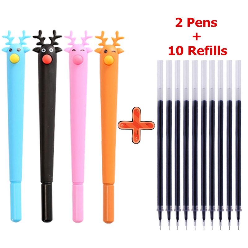 Set 2 Bút Mực + 10 Ruột Thay Thế Họa Tiết Giáng Sinh Dễ Thương
