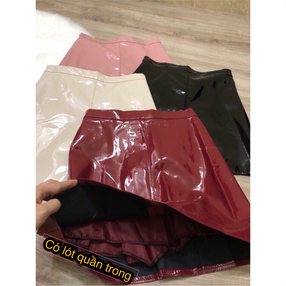 Chân váy da bóng cạp cao, Chân váy dáng A không xẻ CV1412 - NhiNhi Shop