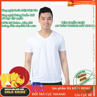 Áo Thun NAM Cao Cấp Màu TRẮNG Hiệu GOLD RHINO Cổ Tim Ngắn Tay 100% Cotton Co Giãn Thoáng Mát  - Áo Phông