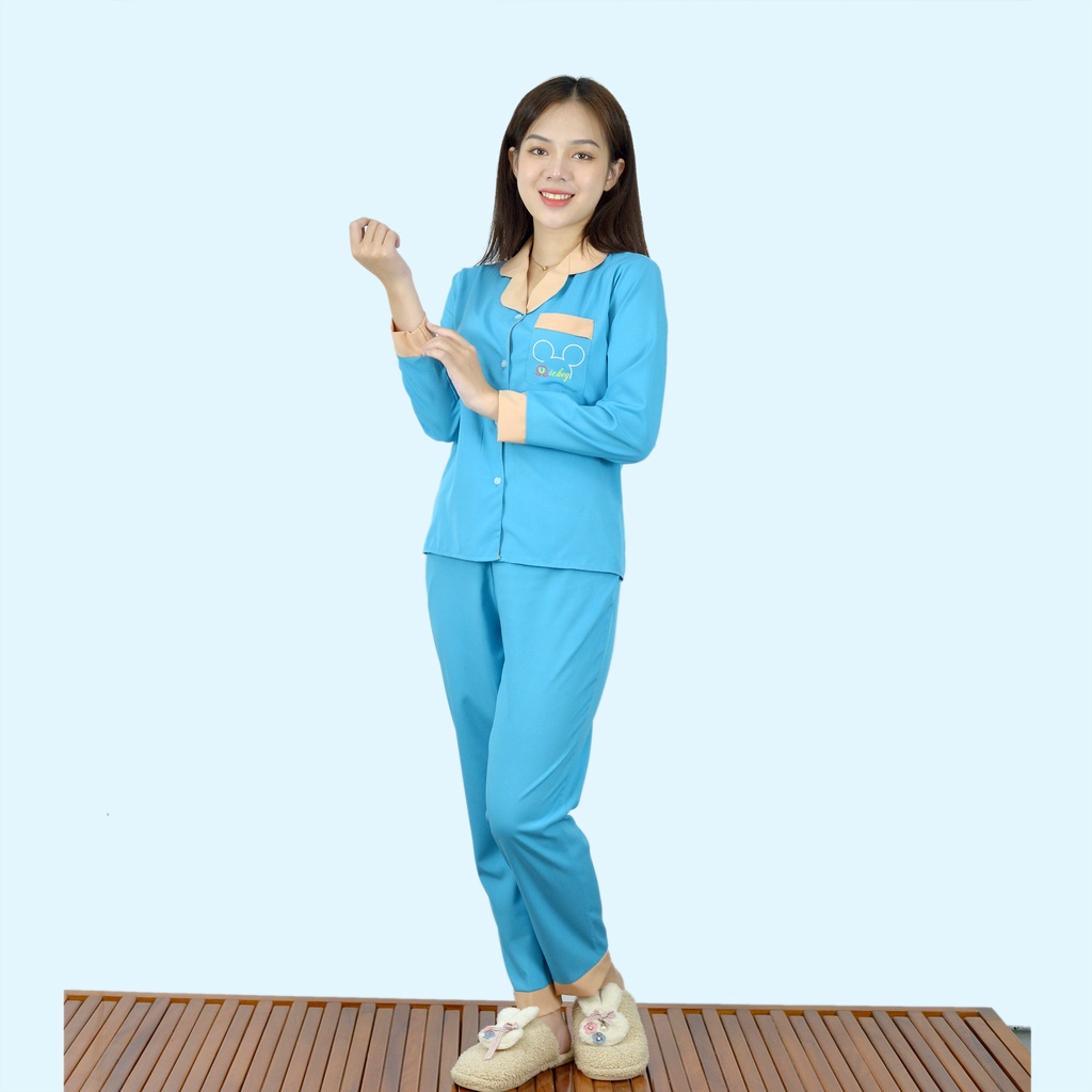 Bộ đồ bộ Pijama màu XANH BIỂN PHA SỮA tay dài quần dài lụa cao cấp - Thoải Mái Nhẹ Nhàng