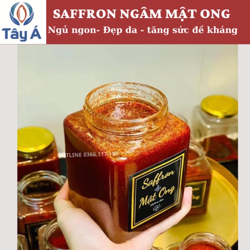 Saffron ngâm mật ong - hũ 2gram-280ml- SAFFRON TÂY Á Bahraman Super Negin-nhuỵ hoa nghệ tây- Nhập khẩu độc quyền từ Iran