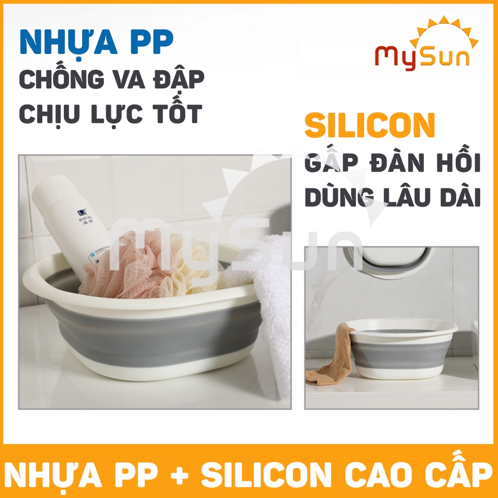 Thau chậu nhựa GẤP GỌN rửa mặt cho bé, rửa rau vuông treo tường size lớn (to 38cm, cao 14.5cm) MySun