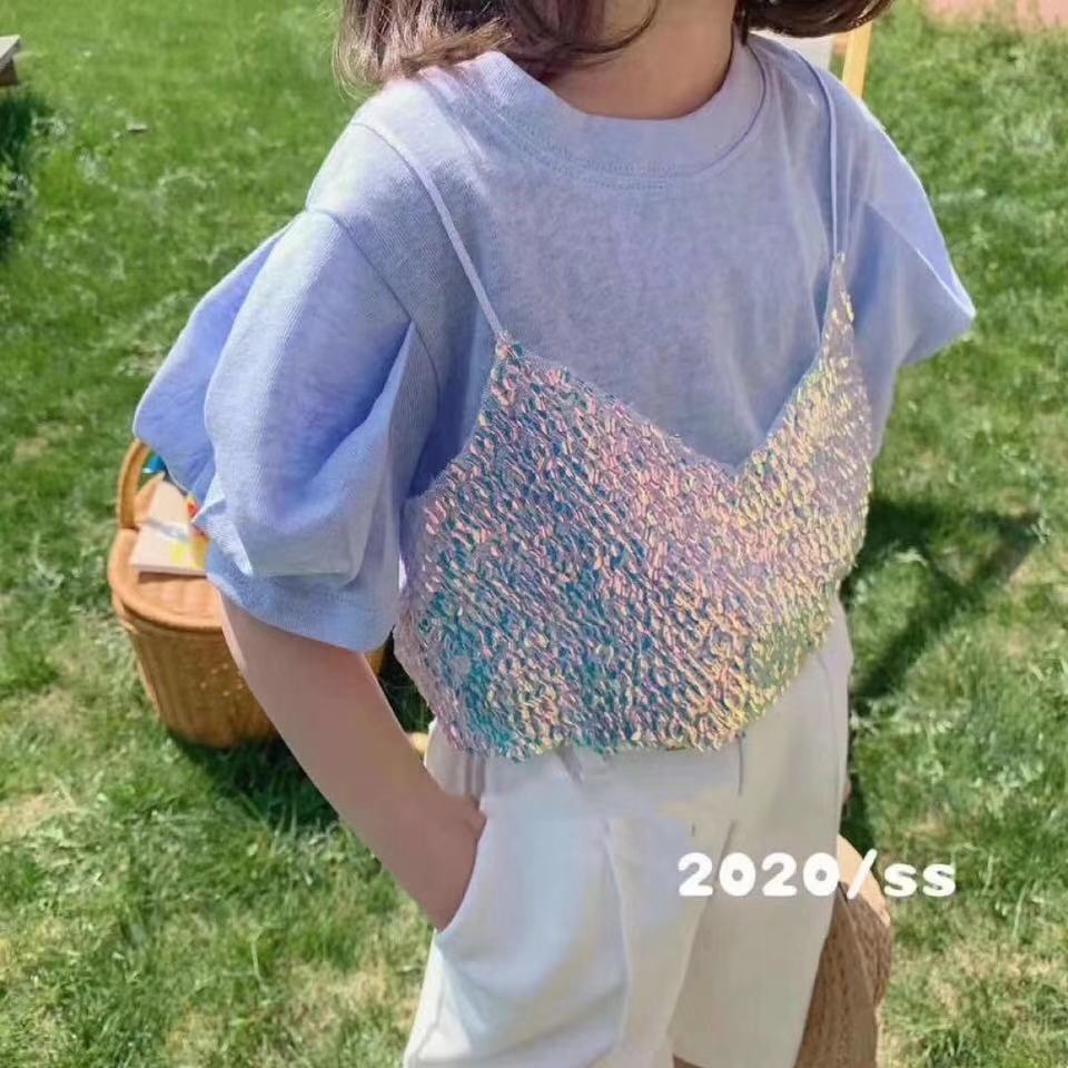 Áo Thun Cotton Giả Hai Lớp Tay Phồng Dáng Rộng Thoải Mái Thời Trang Mùa Hè Phong Cách Hàn Quốc Cho Bé Gái 5