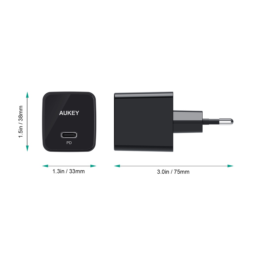 Sạc nhanh Aukey PD 20W, cổng type C, siêu nhỏ gọn