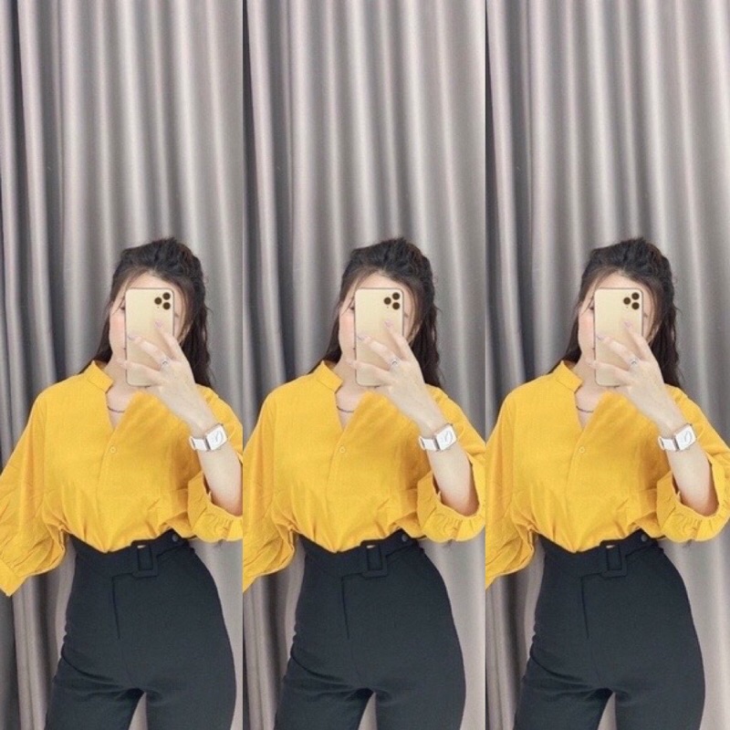 Áo sơ mi cổ trụ nút sau