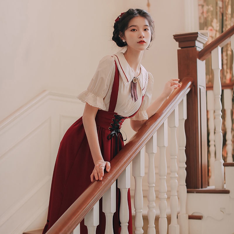 Bộ Áo Sơ Mi Thắt Nơ + Chân Váy Ngắn Phong Cách Pháp Thời Trang Mùa Hè 2022 Dành Cho Nữ