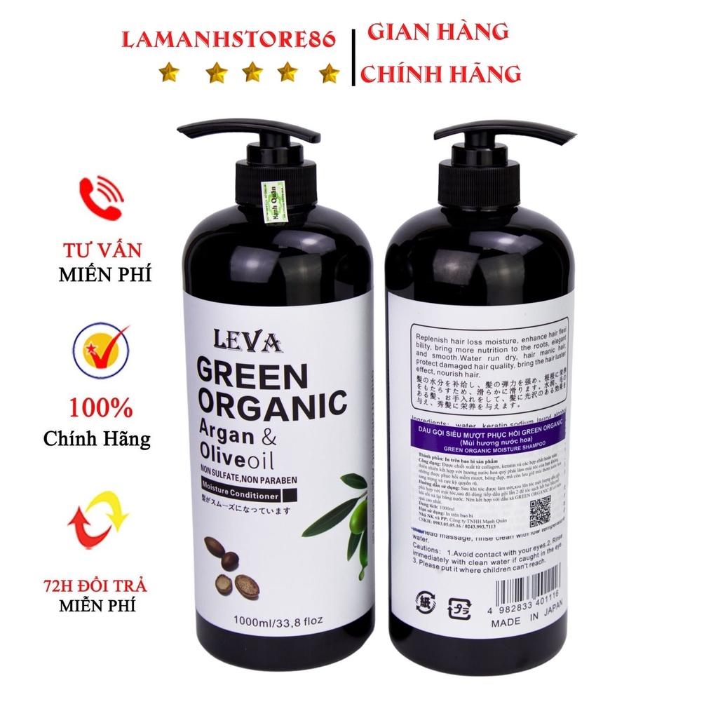 Dầu gội GREEN ORGANIC phục hồi tóc hư tổn khô sơ kiềm dầu sạch gàu, hương thơm nước hoa Size: 500ml - 1000ml chính hãng