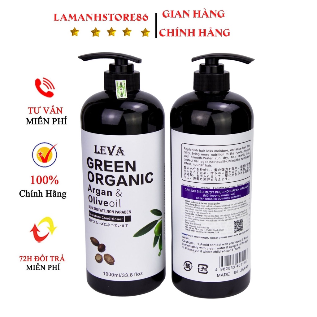 Dầu gội GREEN ORGANIC phục hồi tóc hư tổn khô sơ kiềm dầu sạch gàu, hương thơm nước hoa cặp gội xả 100ml chính hãng