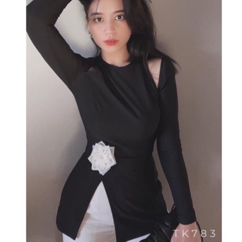 [Ảnh thật] Áo peplum tay dài khoét vai cách điệu thanh lịch