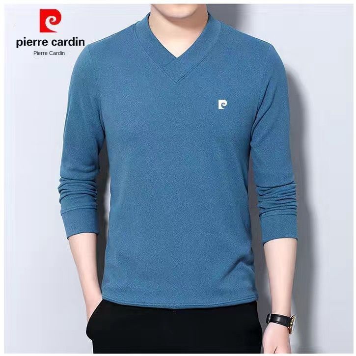 PIERRE CARDIN Áo sweater cotton lông cừu tay dài hai mặt thời trang thu đông cho đàn ông trung niên