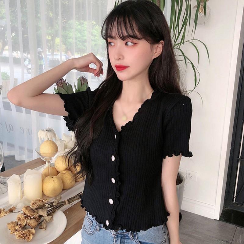 [Baywellfashion]Áo Len Nữ Tay Ngắn Cổ Chữ V Thời Trang Quyến Rũ | BigBuy360 - bigbuy360.vn