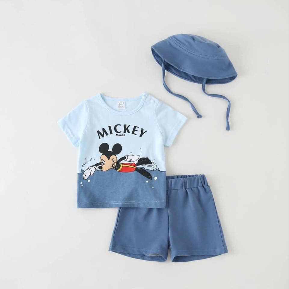 Bộ bá trai mùa hè chất cotton họa tiết mickey bơi cho bé