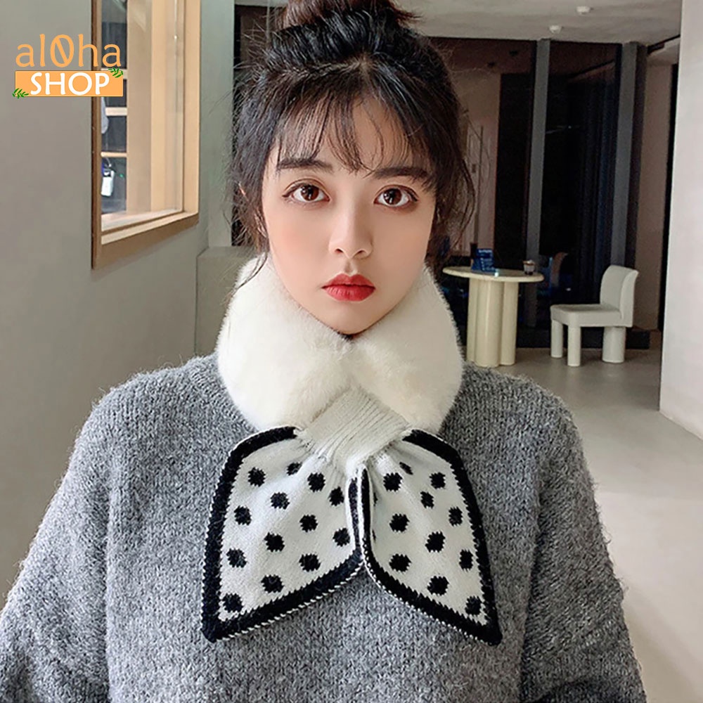 Khăn Quàng Cổ Lông Thỏ hình nơ dày dặn giữ ấm mềm mịn, dễ thương - al0ha Shop