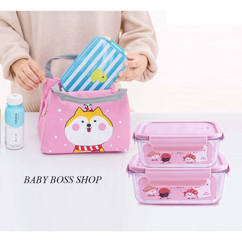 Hộp cơm thủy tinh Hộp cơm văn phòng tặng túi giữ nhiệt và thìa đũa