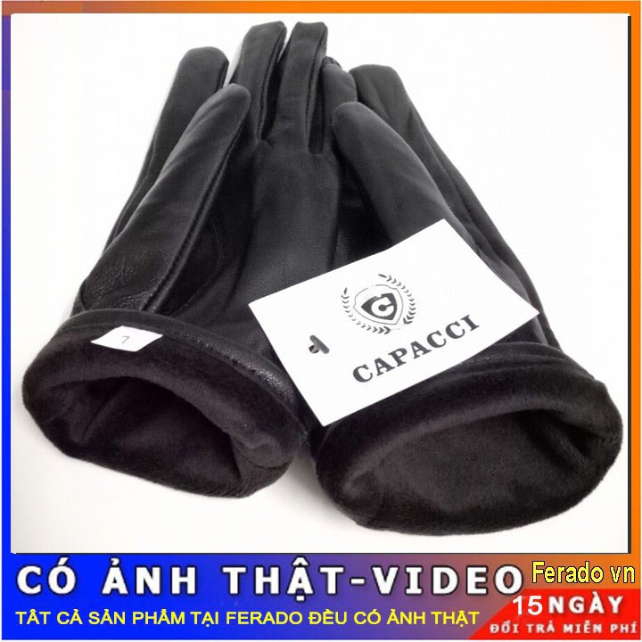 [ XẢ KHO 3 NGÀY ] Găng Tay Nam Da Bò Thật Lớp Lót Lông Cừu Cực Ấm Kèm Hộp -CAPACCI