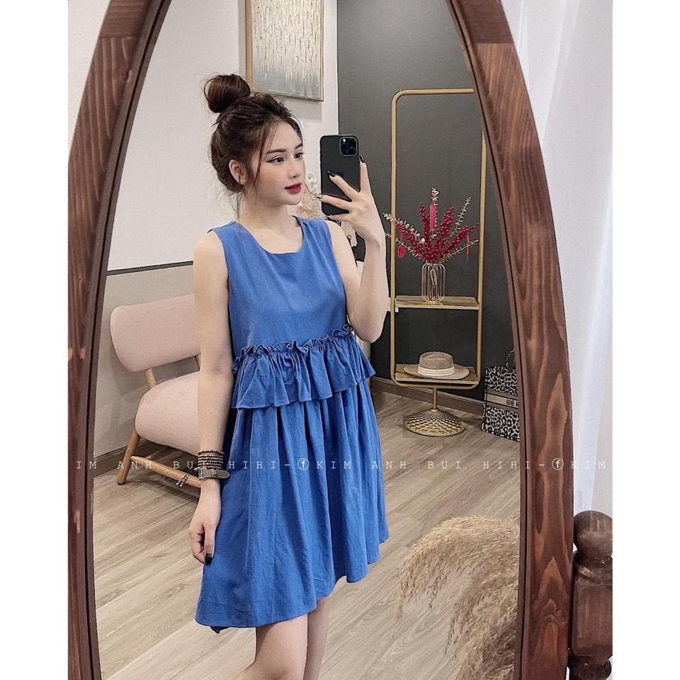 Đầm babydoll ulzzang dáng xòe màu xanh than V1516
