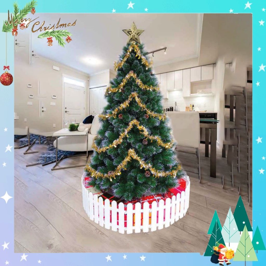 Cây thông noel 2m, cây thông noel cước lăn kim tuyến bạc gắn trái thông 2m trang trí giáng sinh trong nhà ngoài trời