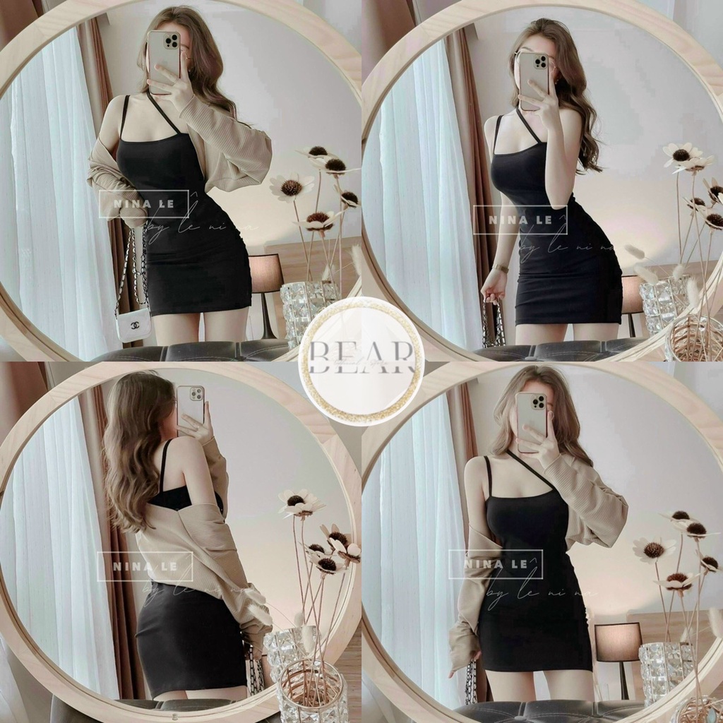 Set đầm body 2 dây kiểu kèm áo khoác dài tay chất dày đẹp | Đầm kiểu ôm body tôn dáng - Đ0067 | bear.story