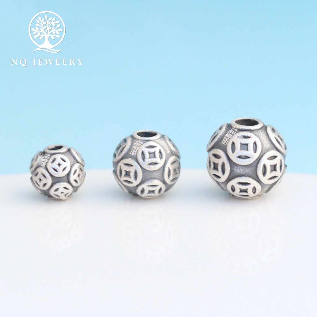 Charm bạc đồng tiền tròn xỏ ngang mạ vàng - NQ Jewelry