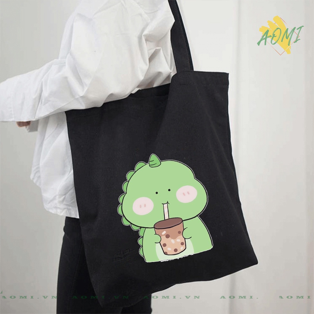 TOTE CANVAS khủng long thỏ phi hành gia cute TÚI VẢI ĐEO VAI BAG CÓ KHÓA KÉO SIZE 33x38cm AOMIVN DU LỊCH DẠO PHỐ AOMI