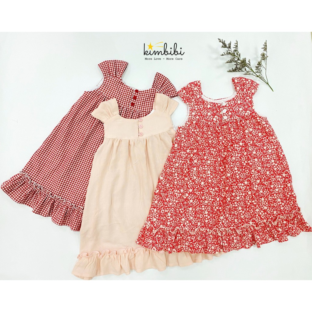 Váy cho bé nữ tính chất thô, xô, lanh mỏng mềm xinh mát Monica Dress Kimbibi cho bé gái 1-8 Tuổi