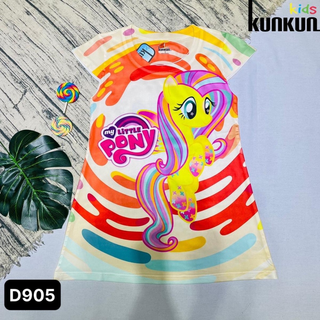 Đầm bé gái chất thun lạnh in 3d hình chú ngựa pony Kunkun Kid D905