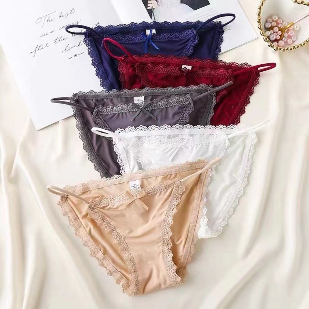 Quần lót nữ lụa băng 2 mảnh ren viền sexy, Quần chíp nữ thun lạnh đính nơ gợi cảm JOCOSI L829