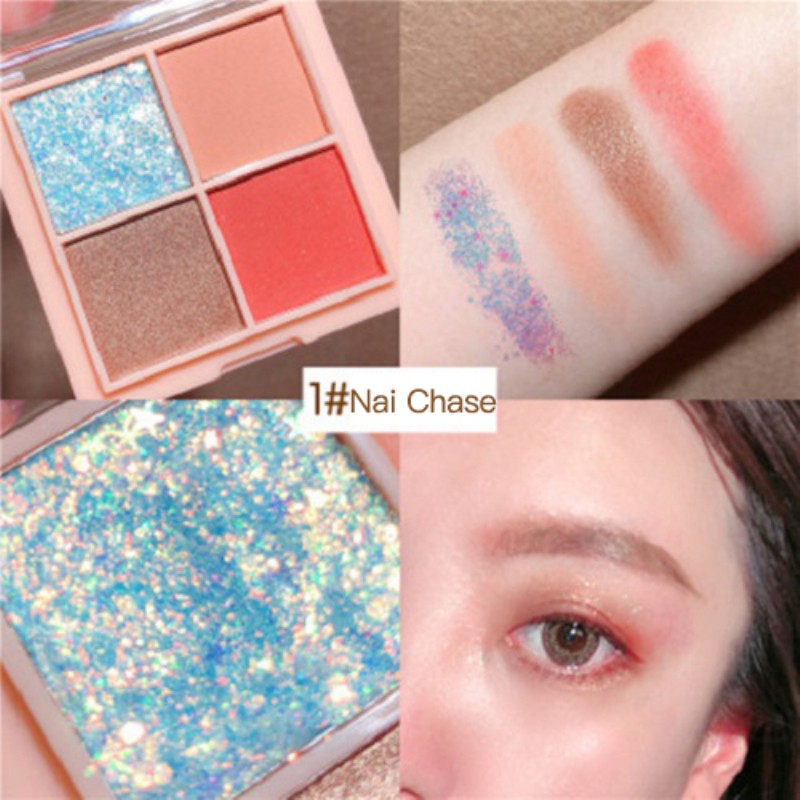 Bảng Phấn Mắt 4 Ô Dikalu Pumpkim wine Red Màu Siêu Đẹp DIKALU ins Mini four-color eye shadow Palette  4 Color Eye Shadow Palette Glitter Pearlescent Waterproof Big Sequin Eye Shadow