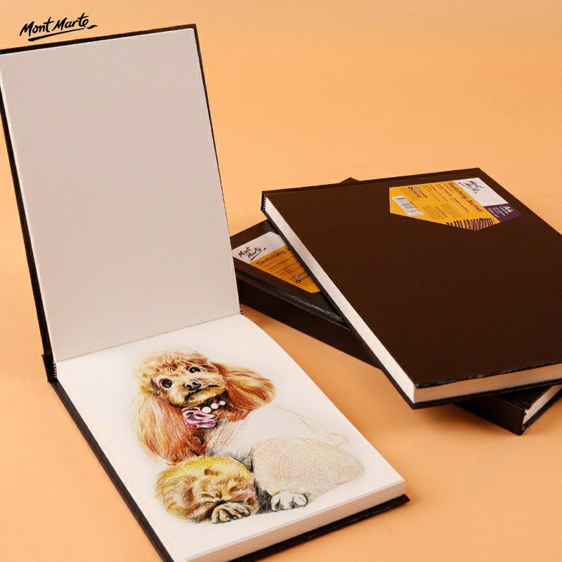 Sổ Vẽ Kí Họa Gấy Nằm Bìa Đen Mont Marte 150g, 100tờ A5