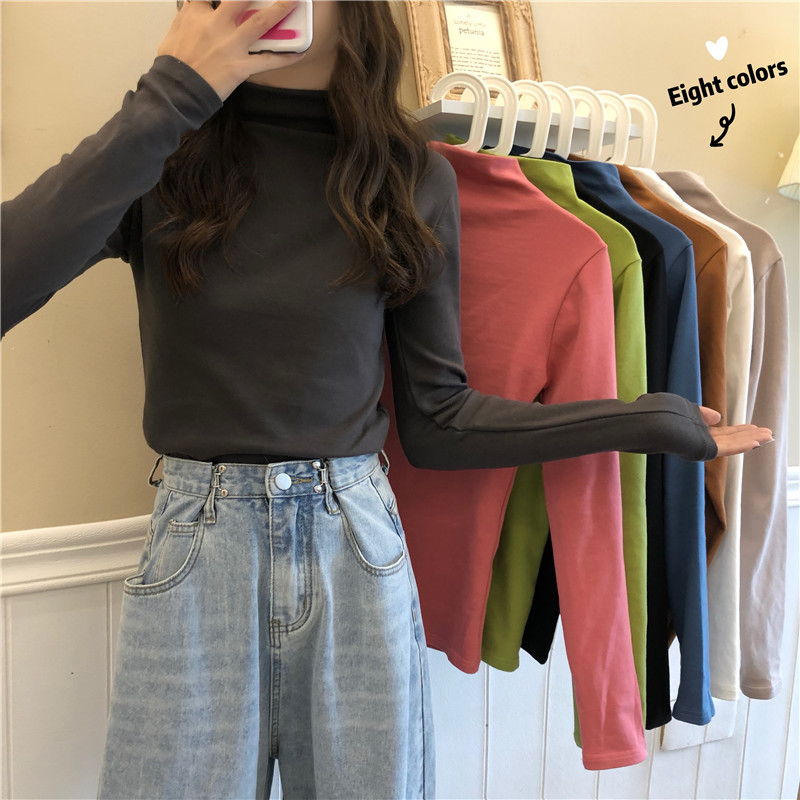 SUXI Áo thun tay dài cổ cao thời trang mùa thu