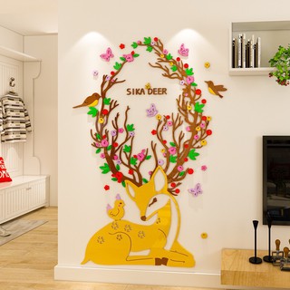 Tranh dán tường phòng khách, tranh Mica 3D dán nổi- Hươu sao chất liệu mica dán nổi