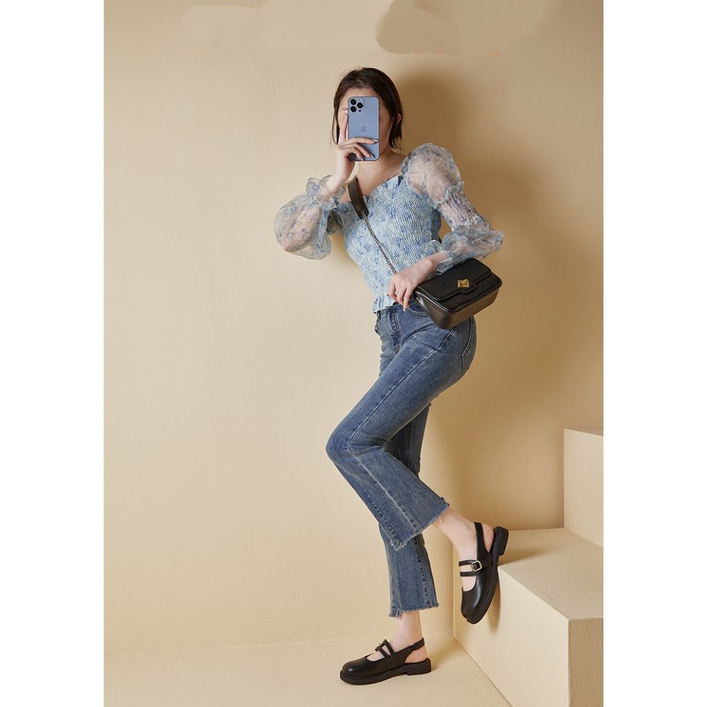 giày sục bịt mũi FREE SHIP giày lười đạp gót mẫu mới phong cách hàn quốc lolita 2 dây mã17
