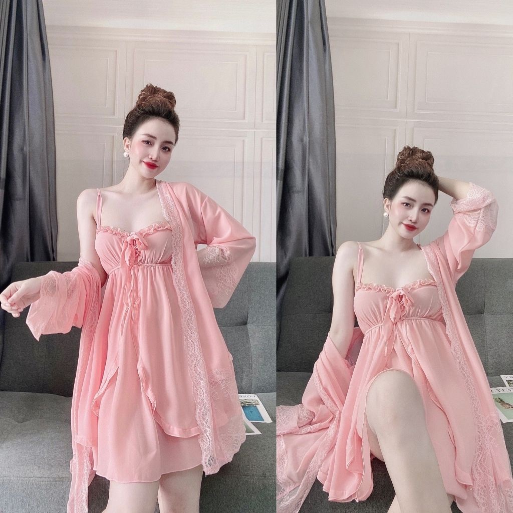 Váy ngủ áo choàng ❣️FREE SHIP❣️ Đầm ngủ sexy lụa Satin Chất Siêu Mát Dáng Siêu Xinh