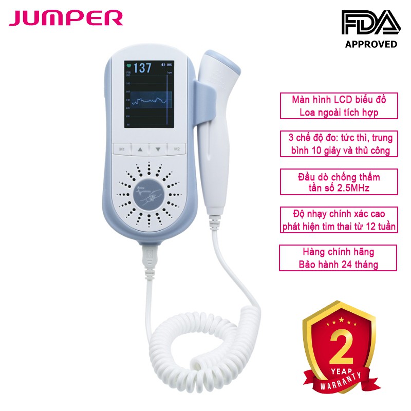 Máy đo nghe tim thai cá nhân Jumper 100E - Hàng xuất Châu Âu - Bảo hành 24 tháng