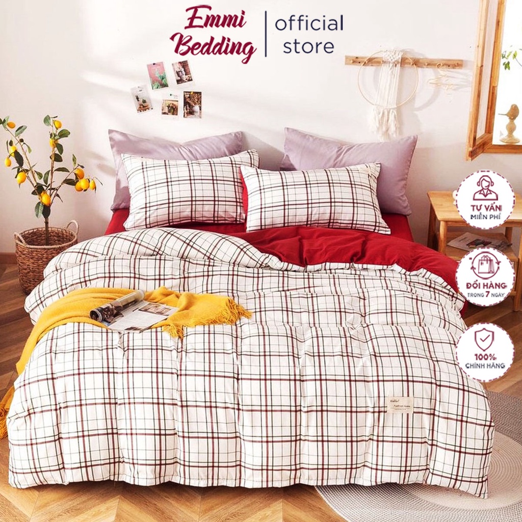 Bộ Chăn Ga Gối Cotton Tici Emmibedding store mẫu kẻ chất đẹp