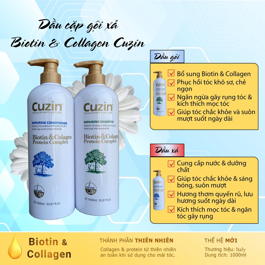 Cặp Gội Xả BIOTIN CUZIN Giảm Rụng Tóc  Siêu Mượt Lưu Hương Thơm Mùi Nước Hoa