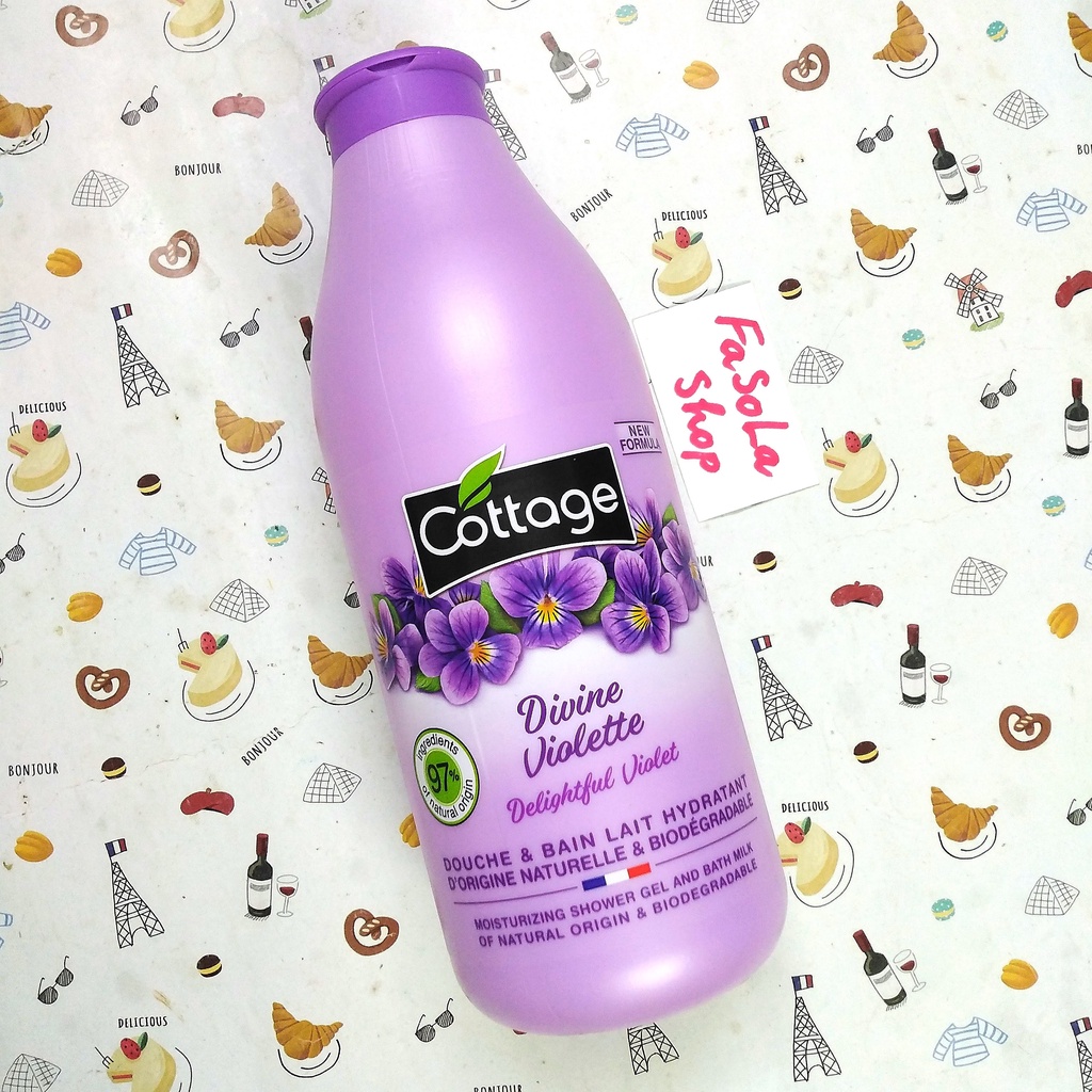 Sữa tắm COTTAGE Pháp 750ml vanila violet dưỡng ẩm trắng sáng mềm mịn thơm dịu hoa cam dừa chanh leo caramel dâu tây đào