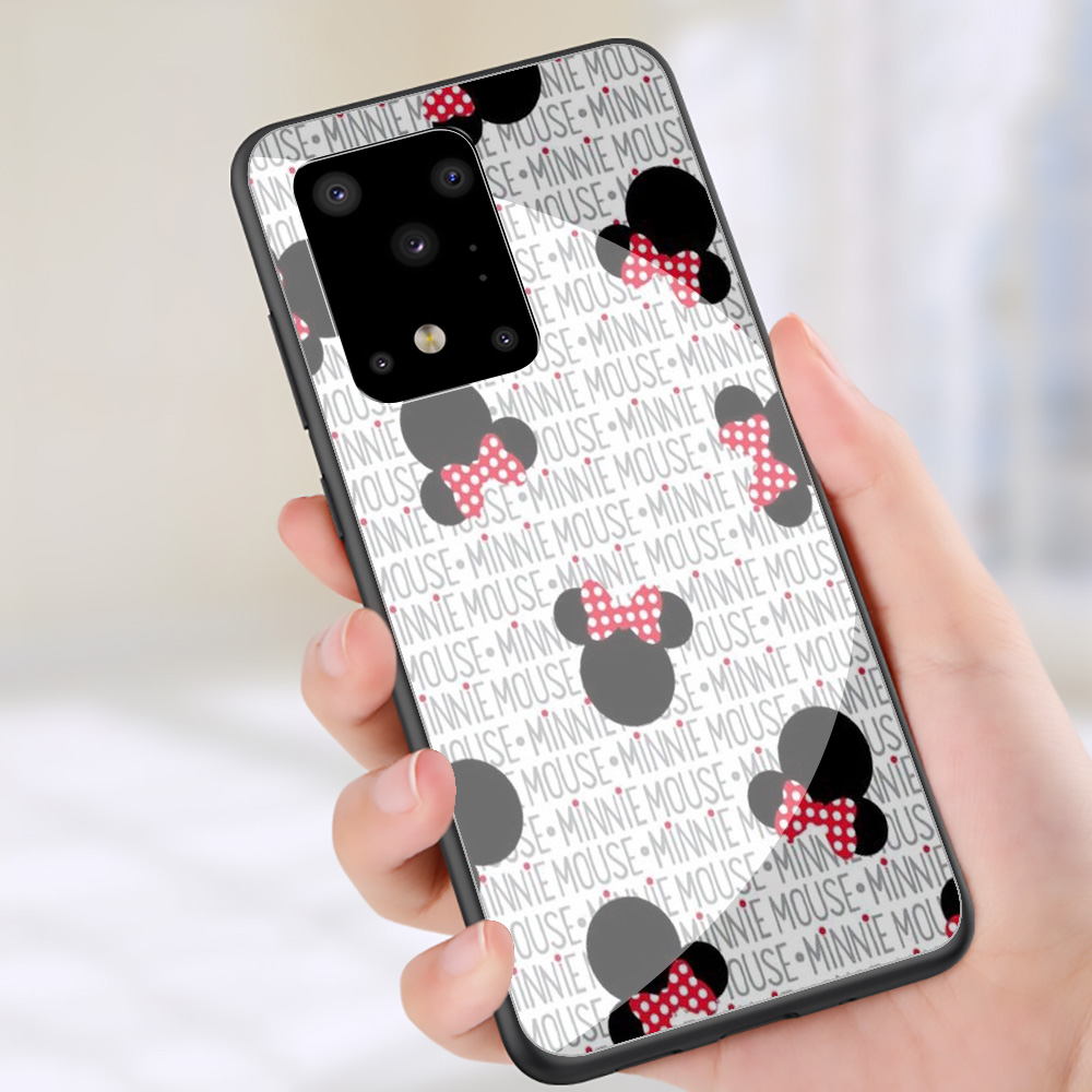 DISNEY Ốp Điện Thoại Kính Cường Lực Cạnh Mềm Hình Chuột Mickey Minnie Cho Samsung Galaxy S7 Edge S8 S9 S10 S20 Plus Fy45