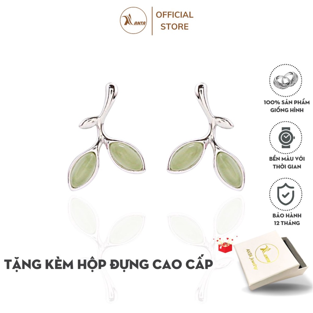 Bông tai hình lá cây màu xanh thời trang cho nữ ANTA Jewlery ATJ3604