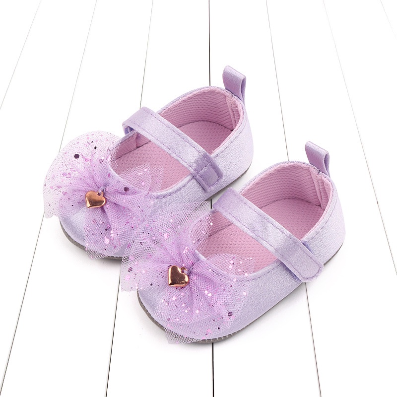 Giày Tập Đi Đế Bằng Đính Nơ Cho Bé Gái 0-1 Tuổi