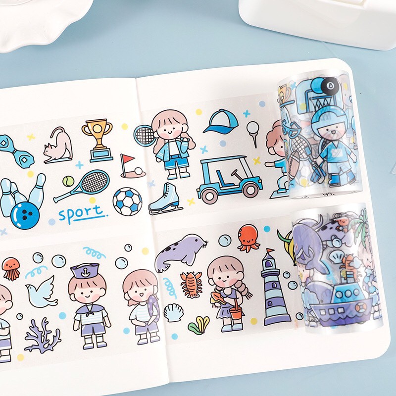 Washi tape chiết lẻ chu kỳ từ cuộn washi cute rộng 6cm dán sổ mũ bảo hiểm trang trí sổ tay dạng trong chống nước WS17-C