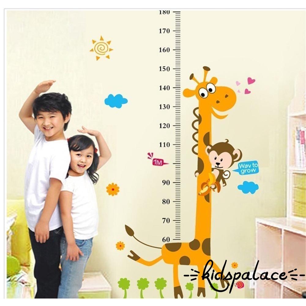 Hình Dán Tường Họa Tiết Hươu Cao Cổ Hoạt Hình Đo Chiều Cao Cho Trẻ Em