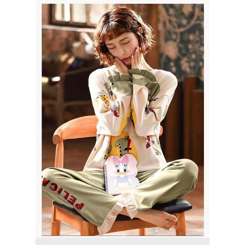 Bộ Đồ Ngủ Nữ Mặc Nhà Vải Co Giãn 4 Chiều Quần Áo Dài Tay Pijama Váy Ở Nhà Mùa Hè Xuân Thu Đông Dễ Thương Kute Giá Rẻ | BigBuy360 - bigbuy360.vn