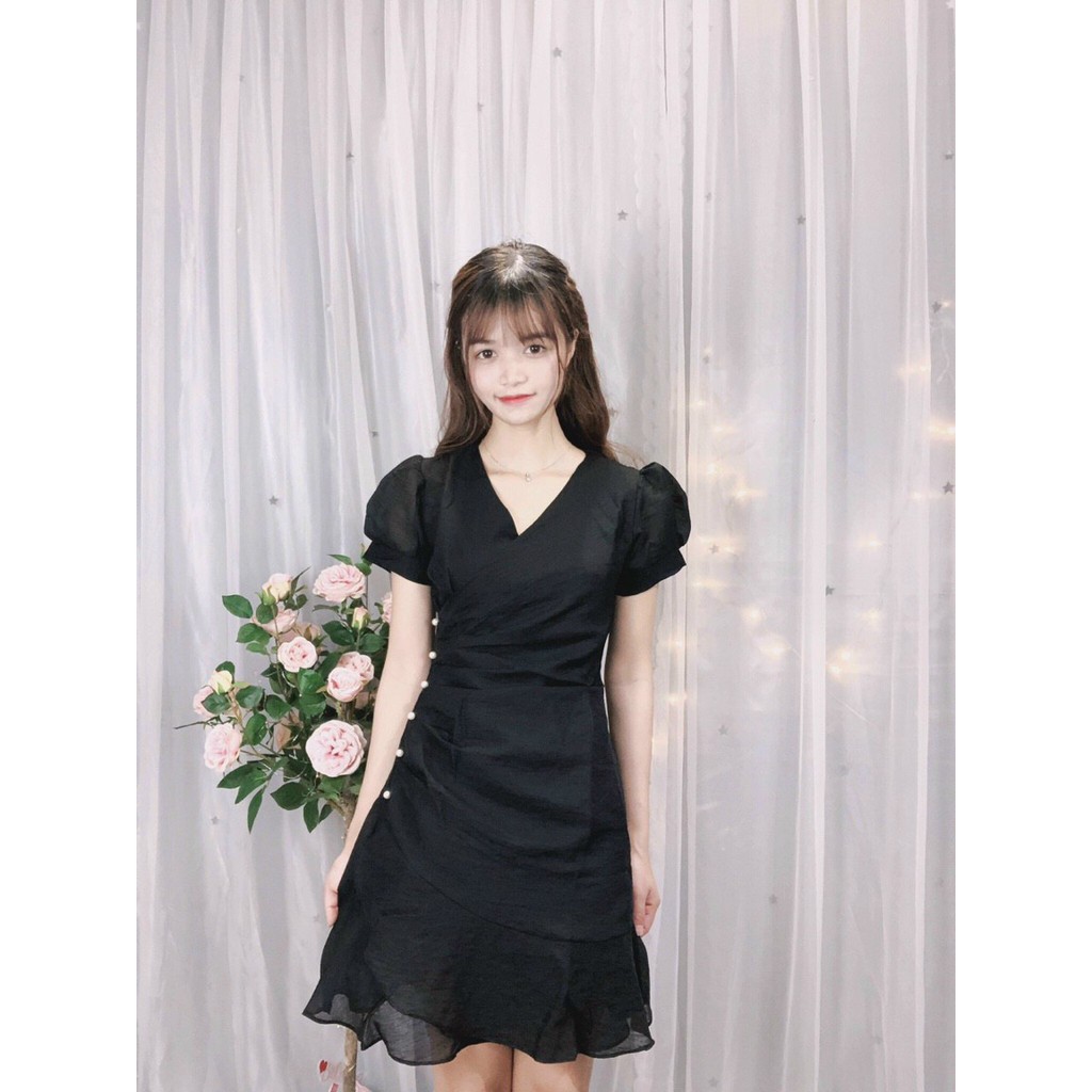 Đầm Dáng Xòe ❤️FREESHIP❤️ Cổ Chéo Xếp Ly Eo Đính Hạt | BigBuy360 - bigbuy360.vn